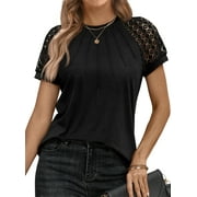 SUNBS Blouses for Women Lace Tops Dressy Knitted Short Sleeve Shirts Summer Trendy 2025